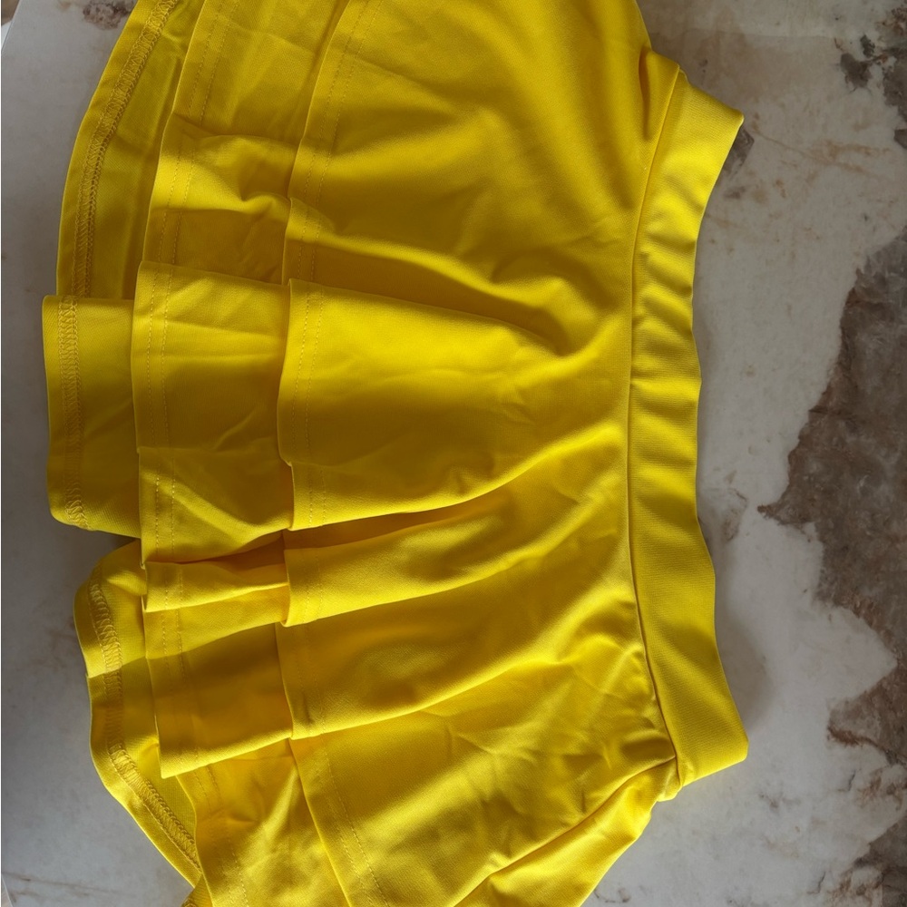 Bright Yellow Pleated  Mini Skirt